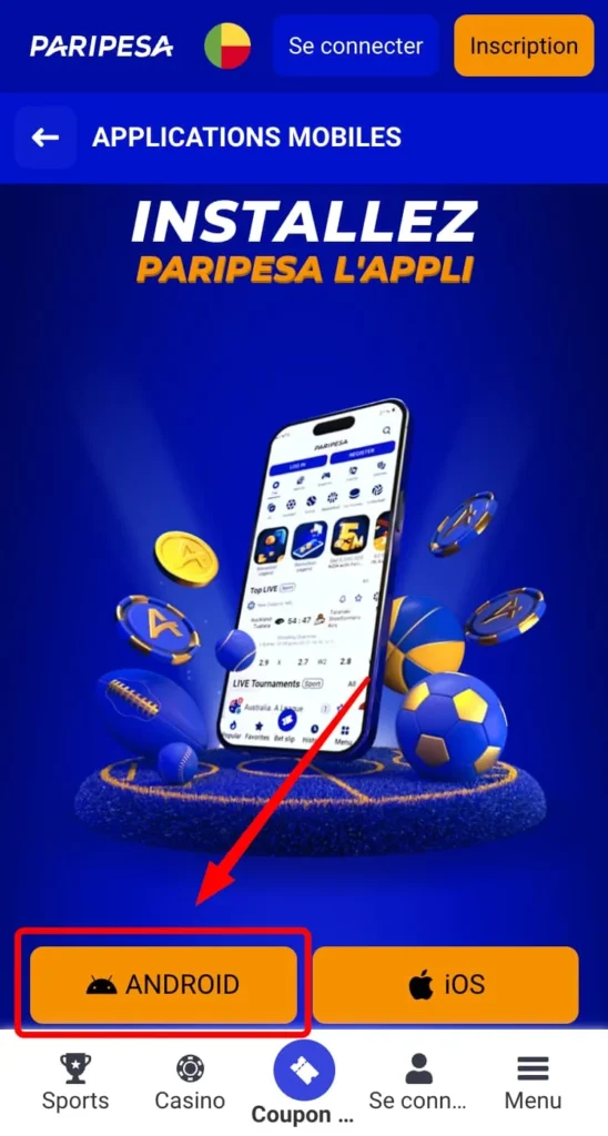 Capture d'écran de la page pour Télécharger paripesa APK sur Android