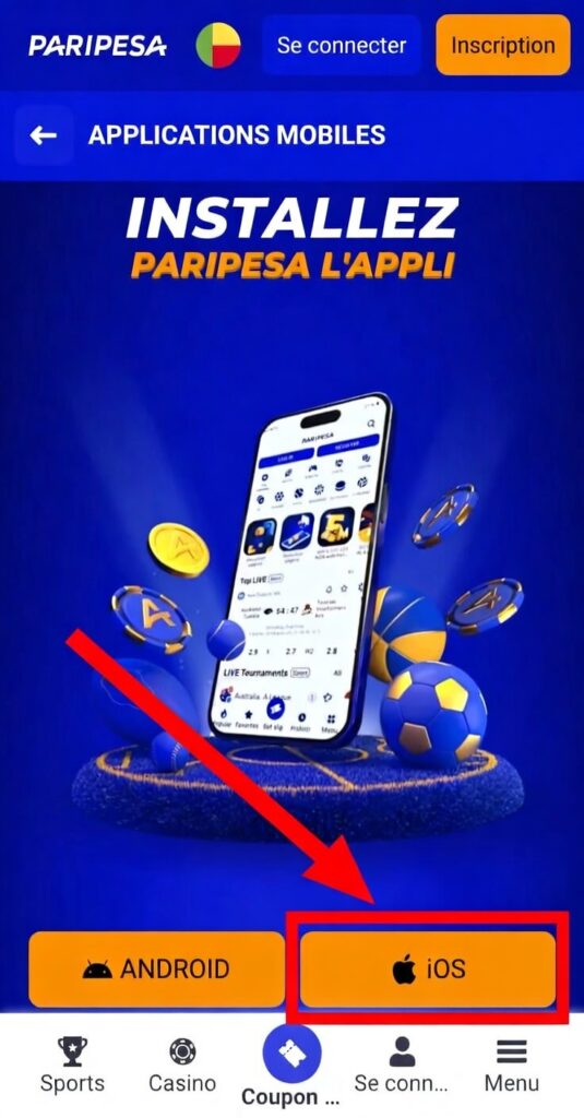 Capture d'écran de la page pour Télécharger paripesaiOS sur Iphone