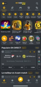 Capture d'écran de la page d'accueil de Betandyou APK